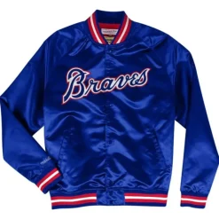Men Mitchell & Ness Jackets & Outerwear-Lighweight Satin Jacket Atlanta Braves