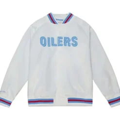 Men Mitchell & Ness Jackets & Outerwear-Lighweight Satin Jacket Houston Oilers