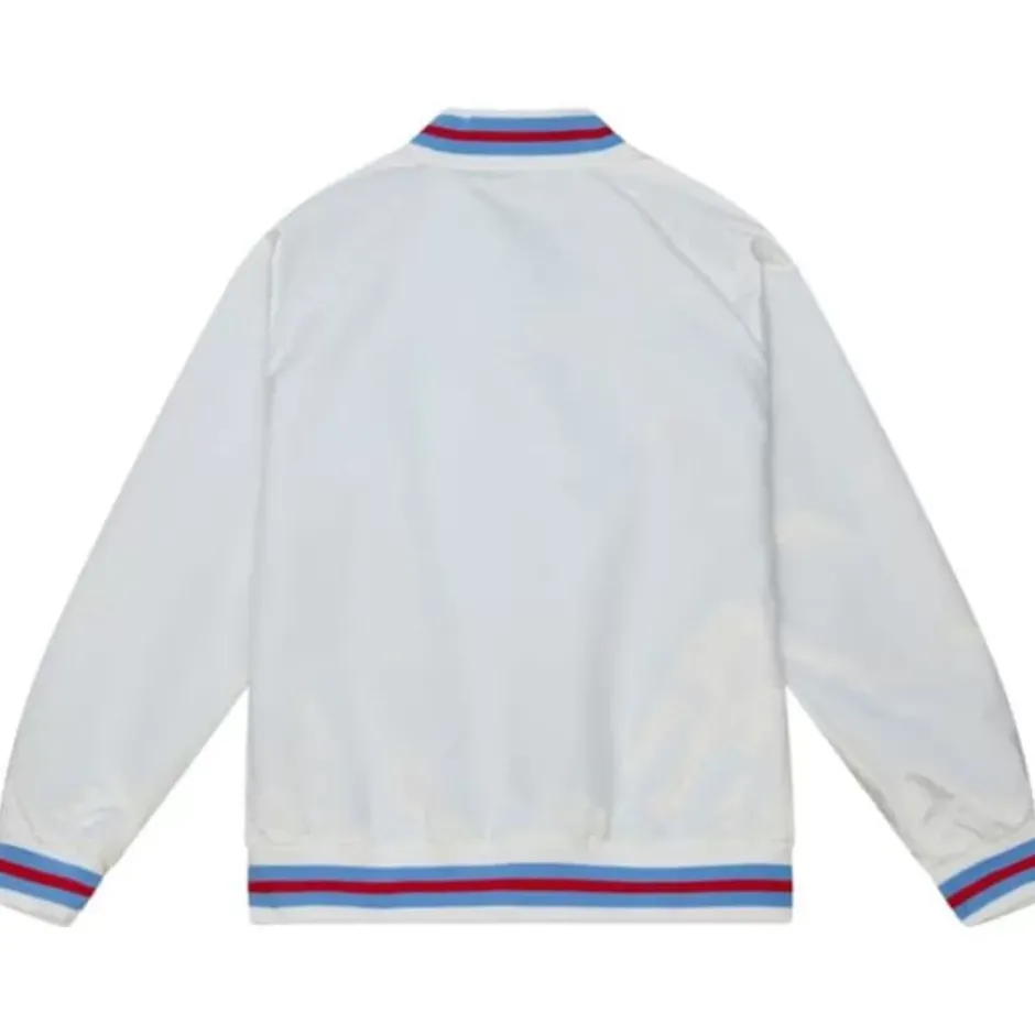 Men Mitchell & Ness Jackets & Outerwear-Lighweight Satin Jacket Houston Oilers
