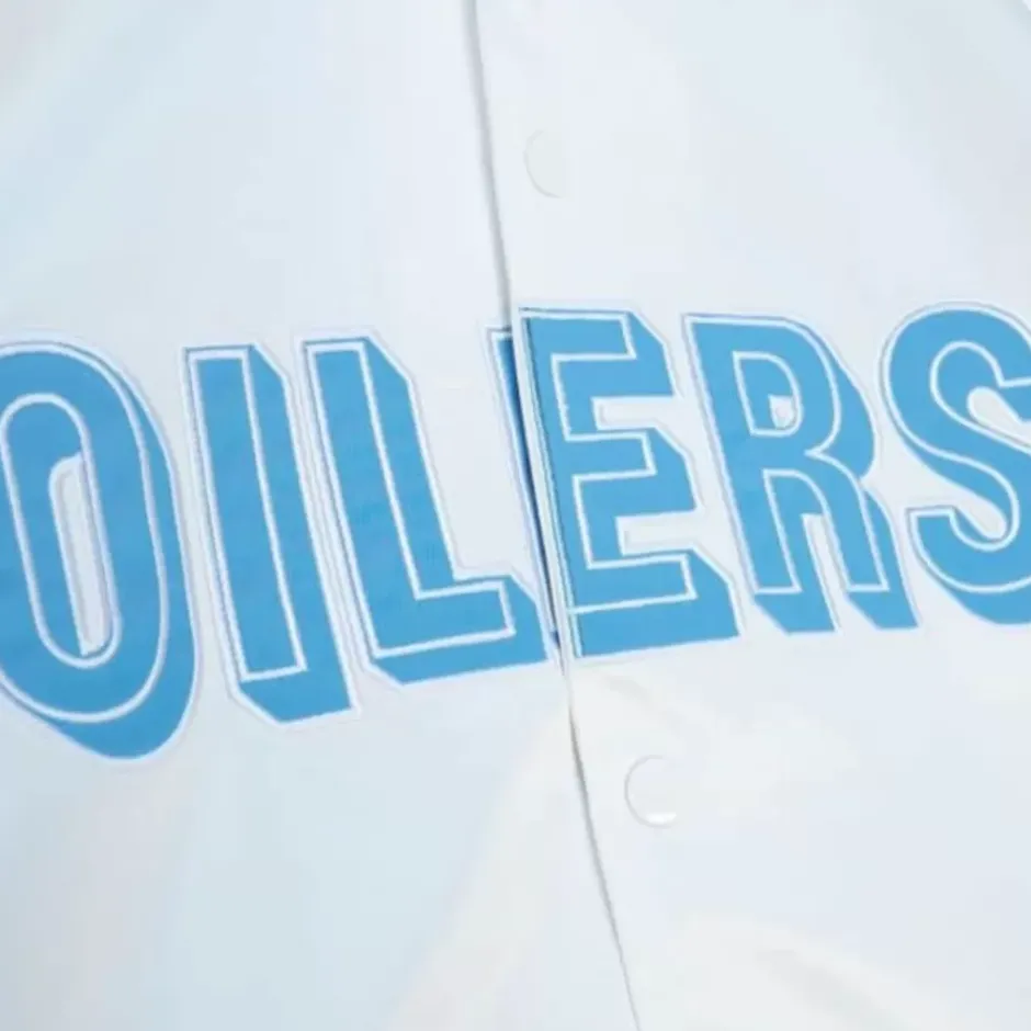 Men Mitchell & Ness Jackets & Outerwear-Lighweight Satin Jacket Houston Oilers