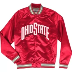 Men Mitchell & Ness Jackets & Outerwear-Lighweight Satin Jacket Ohio State