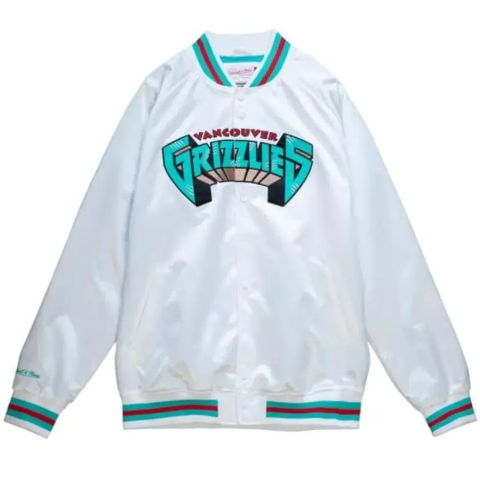 Men Mitchell & Ness Jackets & Outerwear-Lighweight Satin Jacket Vancouver Grizzlies