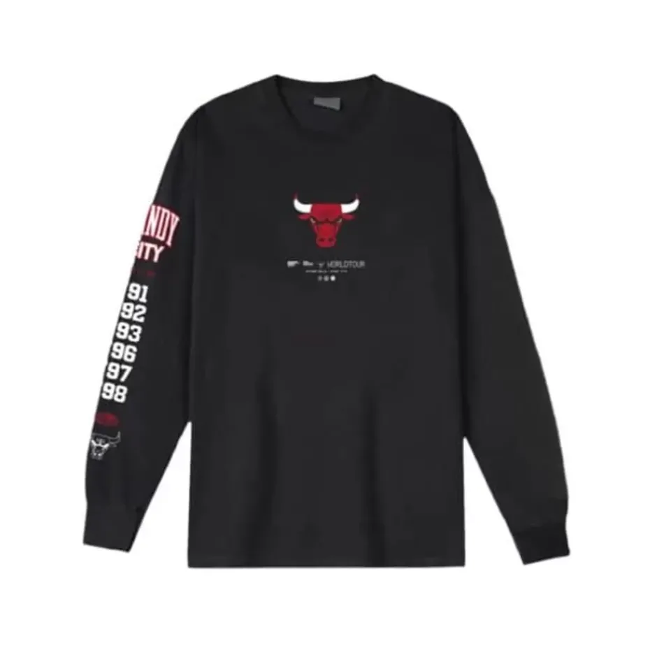 Men Mitchell & Ness T-Shirts & Tops-M&N X Br World Tour Long Sleeve Chicago Bulls