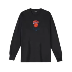 Men Mitchell & Ness T-Shirts & Tops-M&N X Br World Tour Long Sleeve New York Knicks