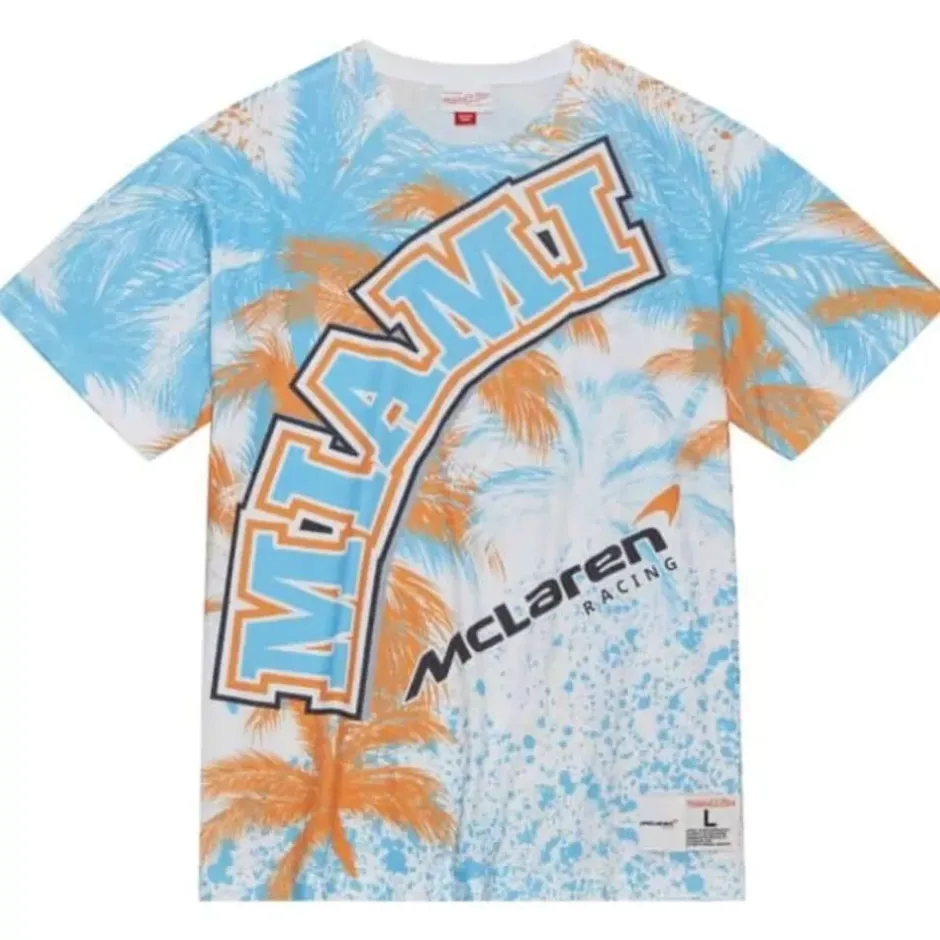 Men Mitchell & Ness T-Shirts & Tops-M&N X Mclaren Miami Grand Prix Team Burst Sublimated Tee