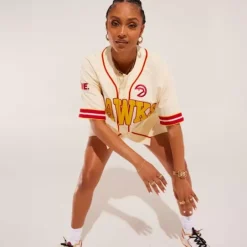 Woman Mitchell & Ness T-Shirts & Tops-M&N X Melody Ehsani Baseball Jersey Atlanta Hawks