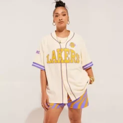 Woman Mitchell & Ness T-Shirts & Tops-M&N X Melody Ehsani Baseball Jersey Los Angeles Lakers