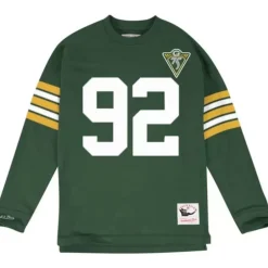 Men Mitchell & Ness T-Shirts & Tops-Name & Number Longsleeve Green Bay Packers Reggie White
