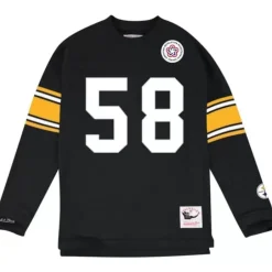 Men Mitchell & Ness T-Shirts & Tops-Name & Number Longsleeve Pittsburgh Steelers Jack Lambert