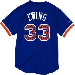 Men Mitchell & Ness T-Shirts & Tops-Name & Number Mesh Crewneck New York Knicks Patrick Ewing