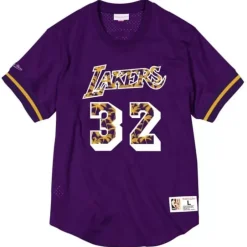 Men Mitchell & Ness T-Shirts & Tops-Name & Number Mesh Crewneck Los Angeles Lakers Magic Johnson