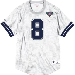 Men Mitchell & Ness T-Shirts & Tops-Name & Number Mesh Crewneck Dallas Cowboys Troy Aikman