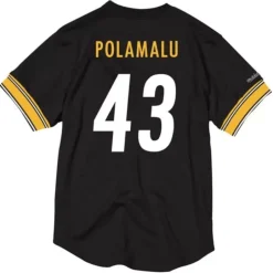 Men Mitchell & Ness T-Shirts & Tops-Name & Number Mesh Crewneck Pittsburgh Steelers Troy Polamalu