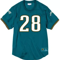 Men Mitchell & Ness T-Shirts & Tops-Name & Number Mesh Crewneck Jacksonville Jaguars Fred Taylor