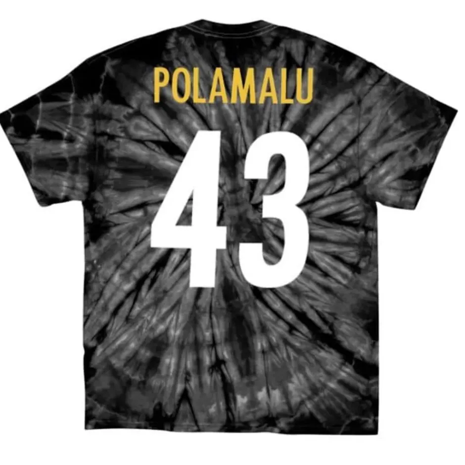 Men Mitchell & Ness T-Shirts & Tops-Name & Number Spider Tee Pittsburgh Steelers 2005 Troy Polamalu