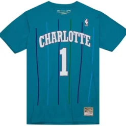 Men Mitchell & Ness T-Shirts & Tops-Name & Number Tee Charlotte Hornets 1993-94 Muggsy Bogues