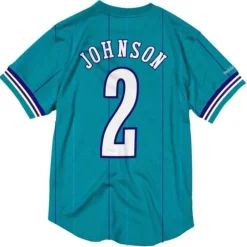 Men Mitchell & Ness T-Shirts & Tops-Name And Number Mesh Top Charlotte Hornets 1992-93 Larry Johnson