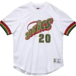 Men Mitchell & Ness T-Shirts & Tops-Name And Number Mesh Top Seattle Supersonics 1996-97 Gary Payton