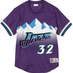 Men Mitchell & Ness T-Shirts & Tops-Name And Number Mesh Top Utah Jazz 1996-97 Karl Malone