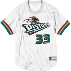 Men Mitchell & Ness T-Shirts & Tops-Name And Number Mesh Top Detroit Pistons 1998-99 Grant Hill
