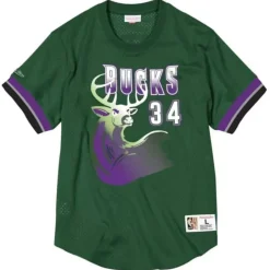 Men Mitchell & Ness T-Shirts & Tops-Name And Number Mesh Top Milwaukee Bucks 1996-97 Ray Allen
