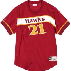 Men Mitchell & Ness T-Shirts & Tops-Name And Number Mesh Top Atlanta Hawks 1987-88 Dominique Wilkins