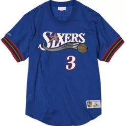 Men Mitchell & Ness T-Shirts & Tops-Name And Number Mesh Top Philadelphia 76Ers 2001-02 Allen Iverson