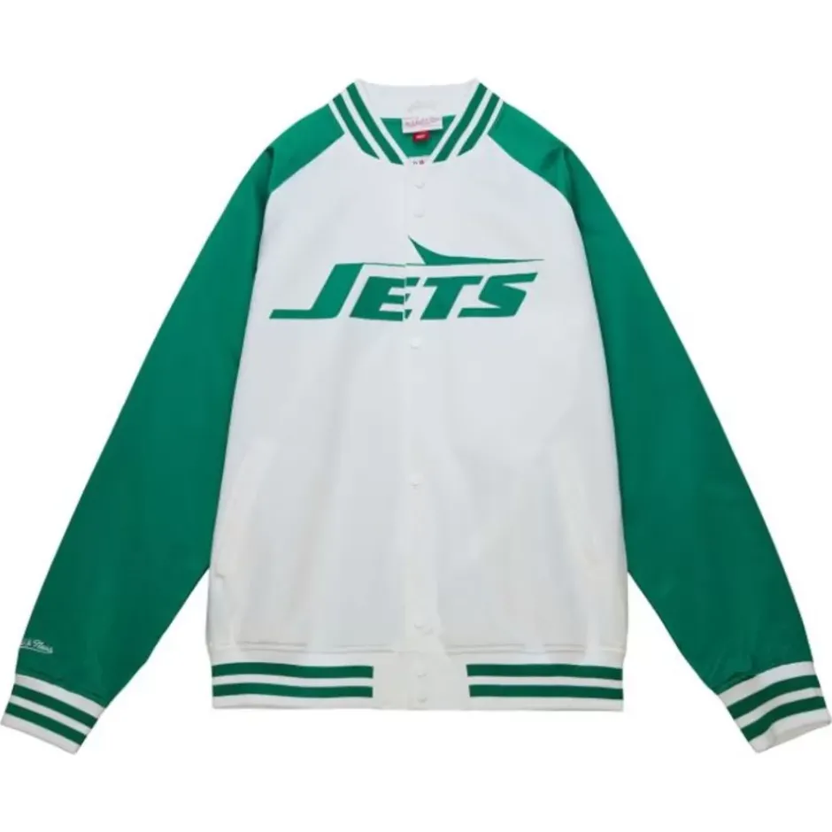 Men Mitchell & Ness Jackets & Outerwear-Ny Jets Sack Exchange Lightweight Satin Jacket New York Jets