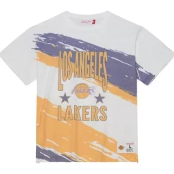 Men Mitchell & Ness T-Shirts & Tops-Paintbrush Sublimated Ss Tee Los Angeles Lakers