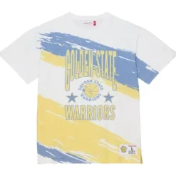 Men Mitchell & Ness T-Shirts & Tops-Paintbrush Sublimated Ss Tee Golden State Warriors