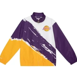 Men Mitchell & Ness Jackets & Outerwear-Paintbrush Windbreaker Los Angeles Lakers