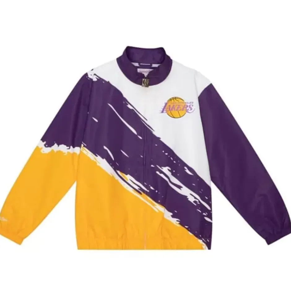 Men Mitchell & Ness Jackets & Outerwear-Paintbrush Windbreaker Los Angeles Lakers