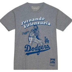 Men Mitchell & Ness T-Shirts & Tops-Pitch Tee Los Angeles Dodgers Fernando Valenzuela