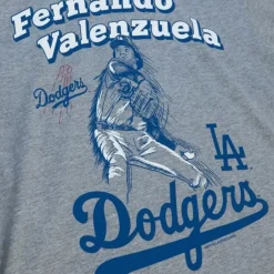 Men Mitchell & Ness T-Shirts & Tops-Pitch Tee Los Angeles Dodgers Fernando Valenzuela