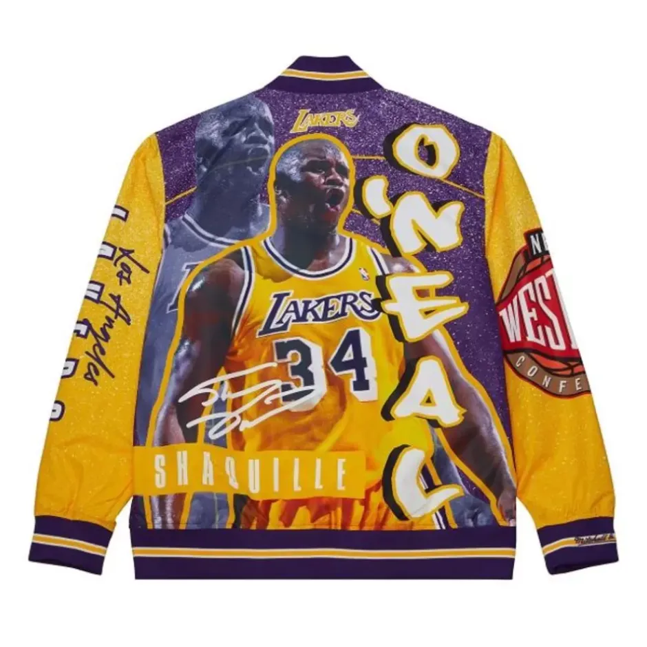 Men Mitchell & Ness Jackets & Outerwear-Player Burst Warm Up Jacket Los Angeles Lakers Shaquille O'Neal