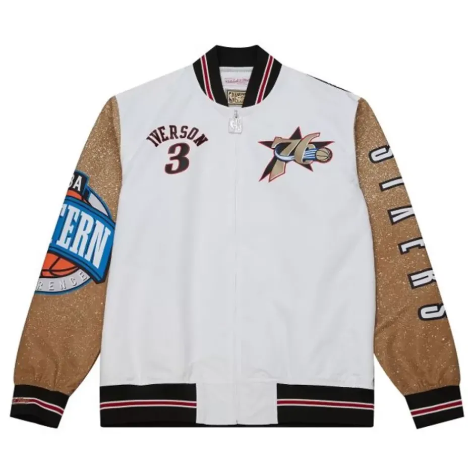 Men Mitchell & Ness Jackets & Outerwear-Player Burst Warm Up Jacket Philadelphia 76Ers Allen Iverson