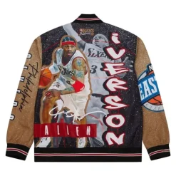 Men Mitchell & Ness Jackets & Outerwear-Player Burst Warm Up Jacket Philadelphia 76Ers Allen Iverson