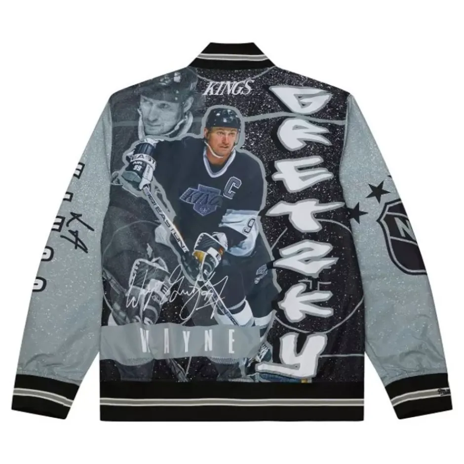 Men Mitchell & Ness Jackets & Outerwear-Player Burst Warm Up Jacket Los Angeles Kings Wayne Gretzky