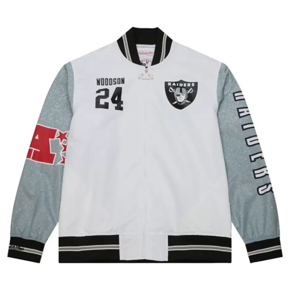 Men Mitchell & Ness Jackets & Outerwear-Player Burst Warm Up Jacket Oakland Raiders Charles Woodson