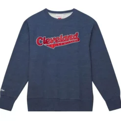 Men Mitchell & Ness Hoodies & Sweatshirts-Playoff Win 2.0 Crew Cleveland Indians
