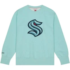 Men Mitchell & Ness Hoodies & Sweatshirts-Playoff Win 2.0 Crew Current Logo Seattle Kraken