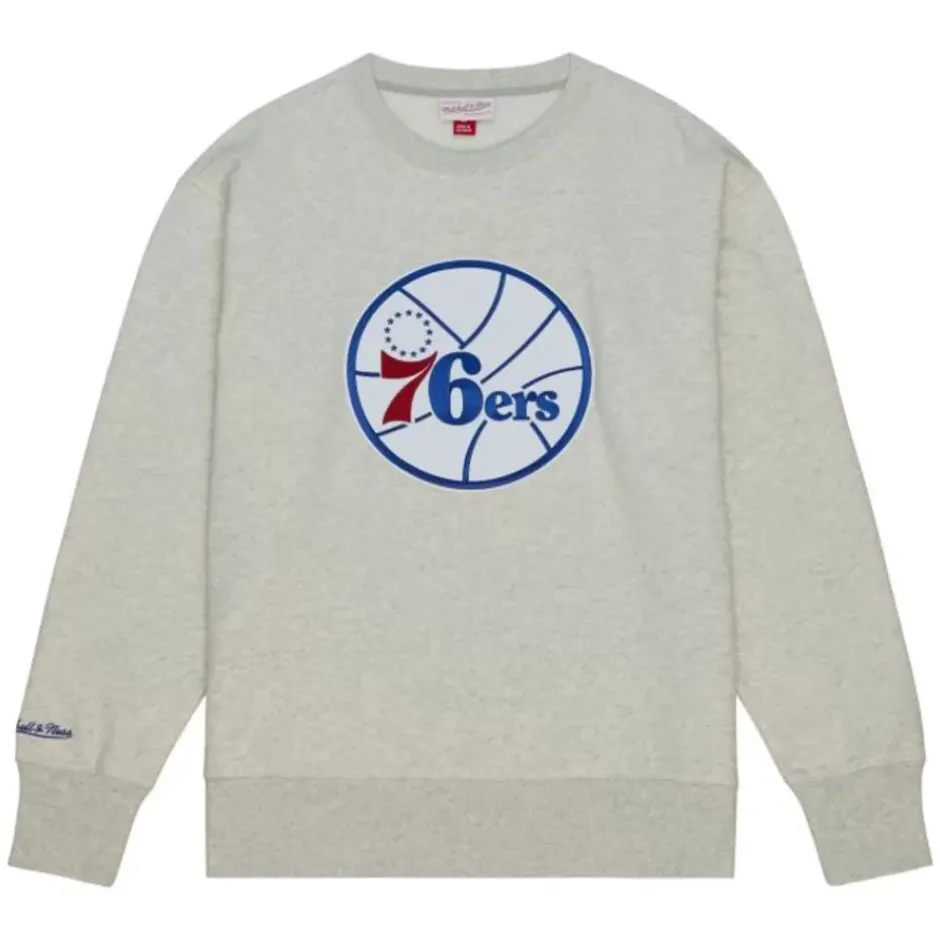 Men Mitchell & Ness Hoodies & Sweatshirts-Playoff Win 2.0 Crew Vintage Philadelphia 76Ers