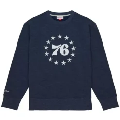 Men Mitchell & Ness Hoodies & Sweatshirts-Playoff Win 2.0 Crew Vintage Philadelphia 76Ers