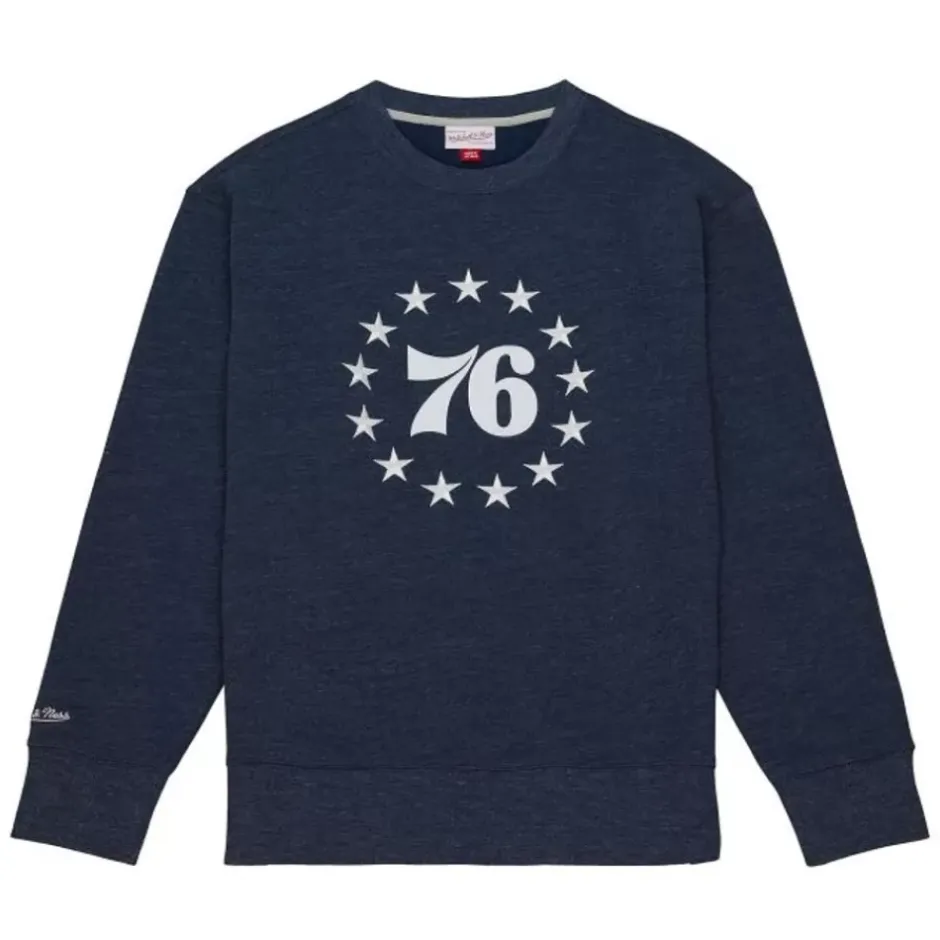 Men Mitchell & Ness Hoodies & Sweatshirts-Playoff Win 2.0 Crew Vintage Philadelphia 76Ers