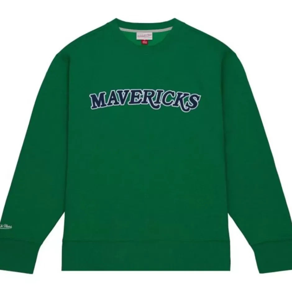 Men Mitchell & Ness Hoodies & Sweatshirts-Playoff Win 2.0 Crew Vintage Dallas Mavericks