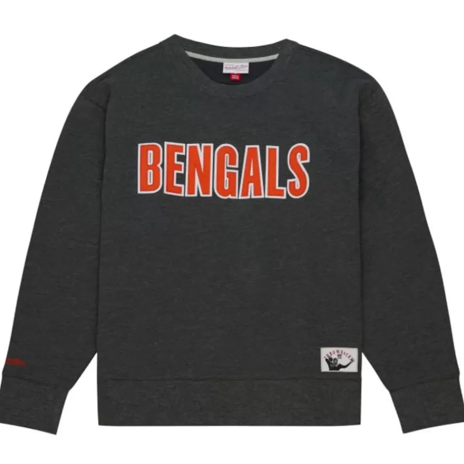 Men Mitchell & Ness Hoodies & Sweatshirts-Playoff Win 2.0 Crew Vintage Cincinnati Bengals