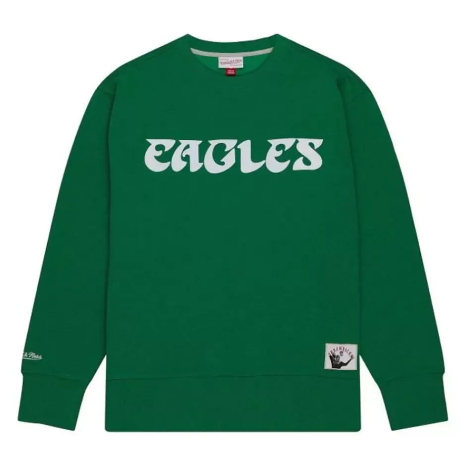 Men Mitchell & Ness Hoodies & Sweatshirts-Playoff Win 2.0 Crew Vintage Philadelphia Eagles