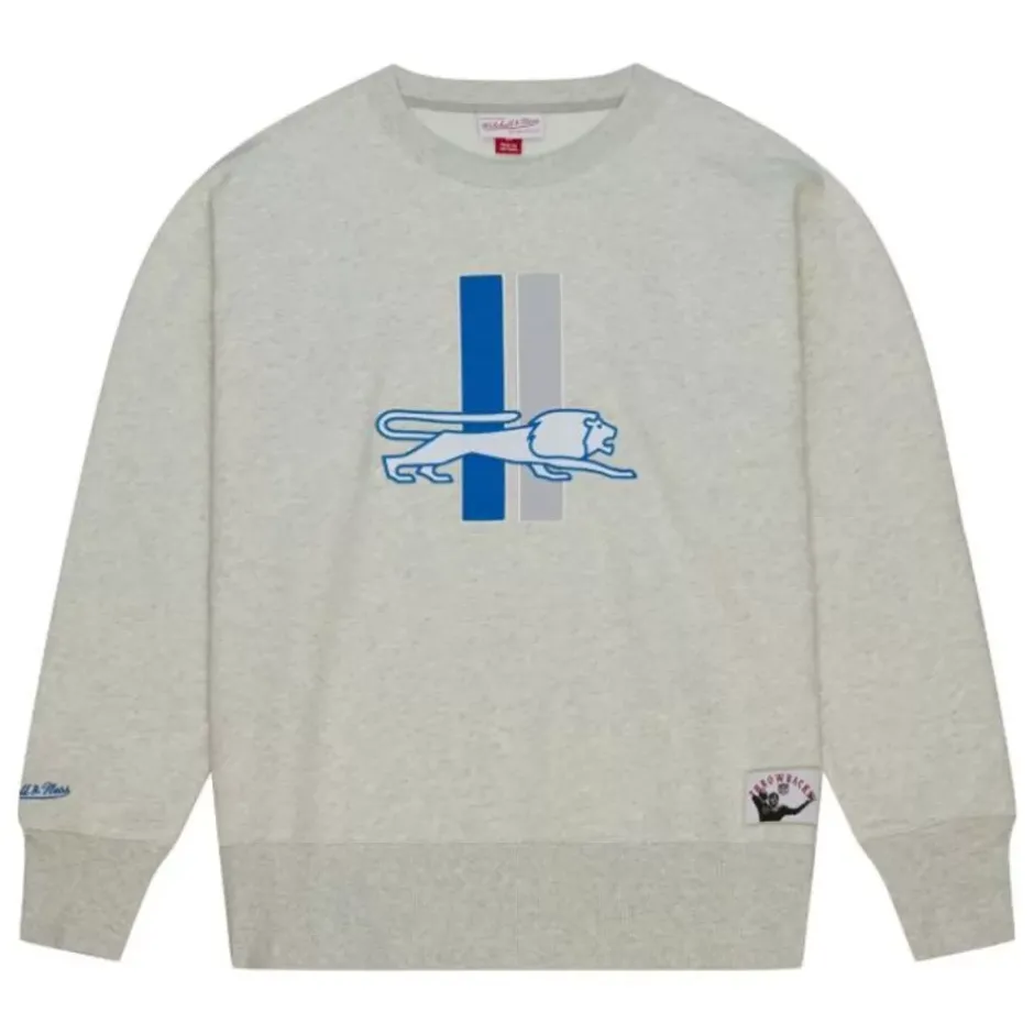 Men Mitchell & Ness Hoodies & Sweatshirts-Playoff Win 2.0 Crew Vintage Detroit Lions