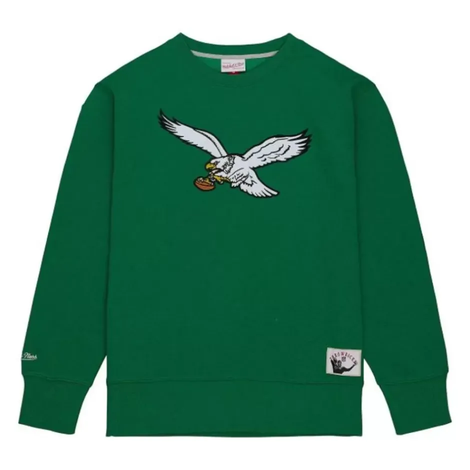 Men Mitchell & Ness Hoodies & Sweatshirts-Playoff Win 2.0 Crew Vintage Philadelphia Eagles