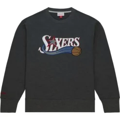 Men Mitchell & Ness Hoodies & Sweatshirts-Playoff Win 2.0 Crew Vintage Philadelphia 76Ers